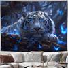 Weißer Tiger Wandteppich, Magischer Blauäugiger Tiger mit Leuchtenden Schmetterlingen Wald Wandbehang für Heimdekoration