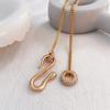 Abstract Curved Snake Pendant Necklace Shiny Stone Tube Curb Chain Minimalist Statement Neck Jewelry for Women Daily Party Wear