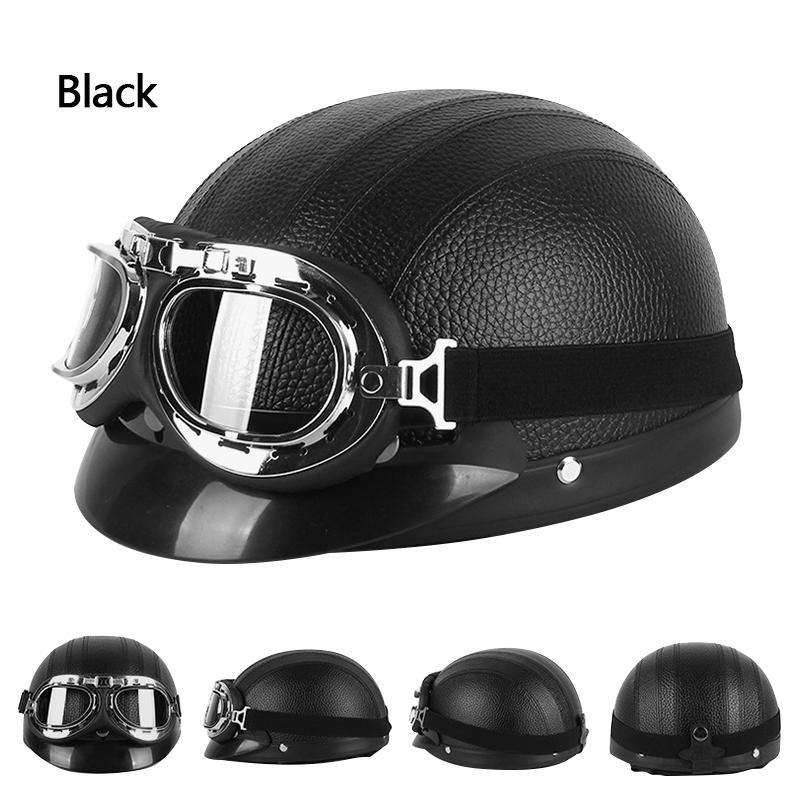Hot Sell Brown Synthetic Leather Vintage Motorcycle Motorbike Vespa Open Face Half Motor Scooter Helmets & Goggles
