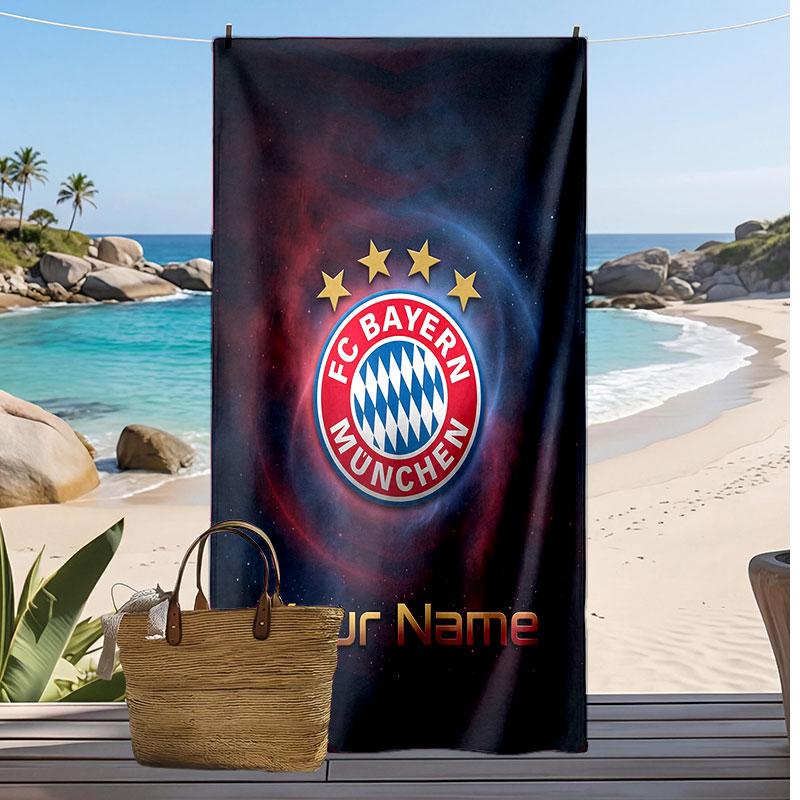 Asciugamano da Spiaggia Personalizzato Stampato Bayern Monaco Logo Calcio Supporto Nome Personalizzato Testo Asciugamano Assorbente Per Sport Viaggio Regalo Speciale