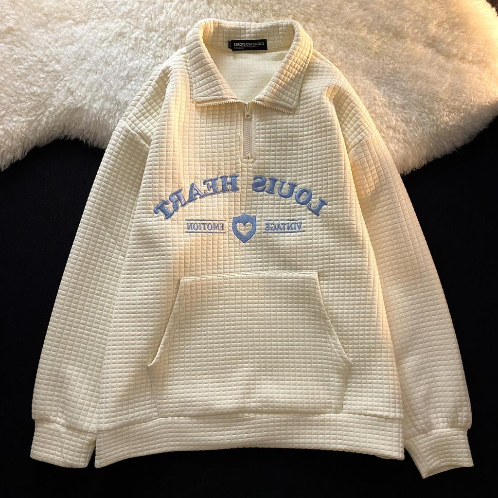 Dámské mikiny s kapucí do klopy Mikina Polokošile Svetr s klopou Dámské vyšívané oversize pár top