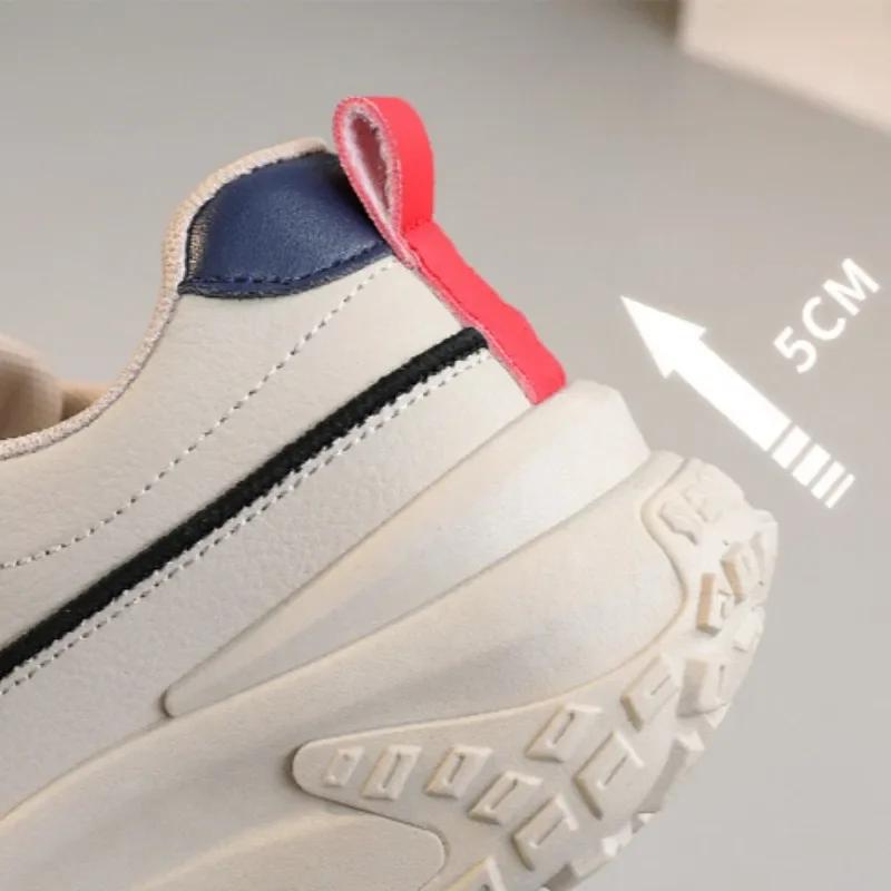 2025 New Model Shoes for Women Platform Adds Height Vulcanized Ladies Shoes Anti-slip Wear-resistant Leather Casual Sports Shoes