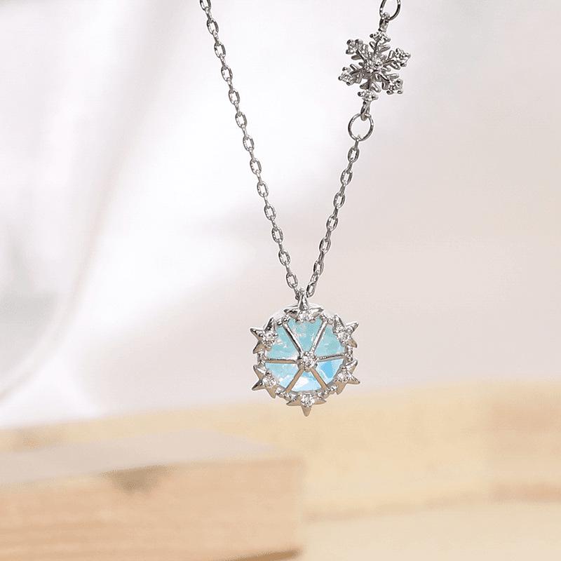 Elegant 925 Silver Aquamarine Snowflake Necklace - Luxury Women's Fashion Clavicle Chain