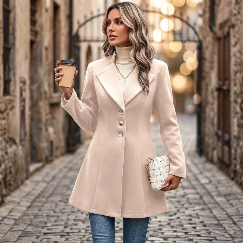 Damen Mittellanger Wollmischungs-Mantel 2026 Herbst Schmal geschnitten Halbt turtleneck Überzieher