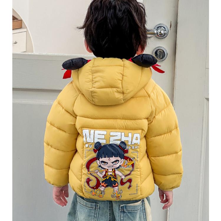 Kinder Nezha verdickte kurze Baumwolljacke Herbst und Winter Jungen niedliche Cartoon-Print Mäntel Mädchen warme Kapuzenjacken