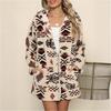 Women Ethnic Geometric Print Fleece Shirt Jacket Lapel Collar Button‑Up Long Sleeve Loose Casual Overshirt Coat
