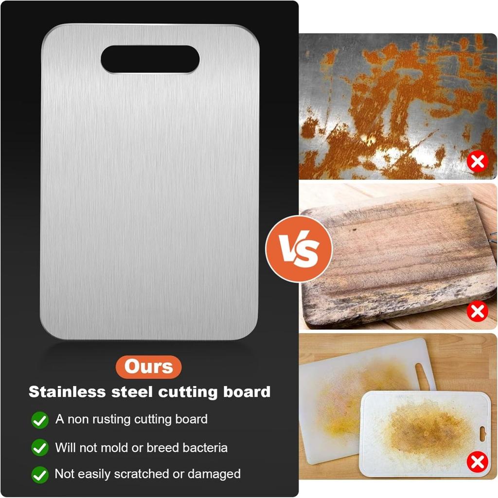 Upgrade Double Sided Stainless Steel Cutting Board for Kitchen Non Stick Meat Chopping Boards for Vegetables Fruits Cheese