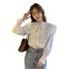 Vintage doll-collar shirt, ruffled shirt, women's new spring and autumn loose long-sleeve shirt, versatile top