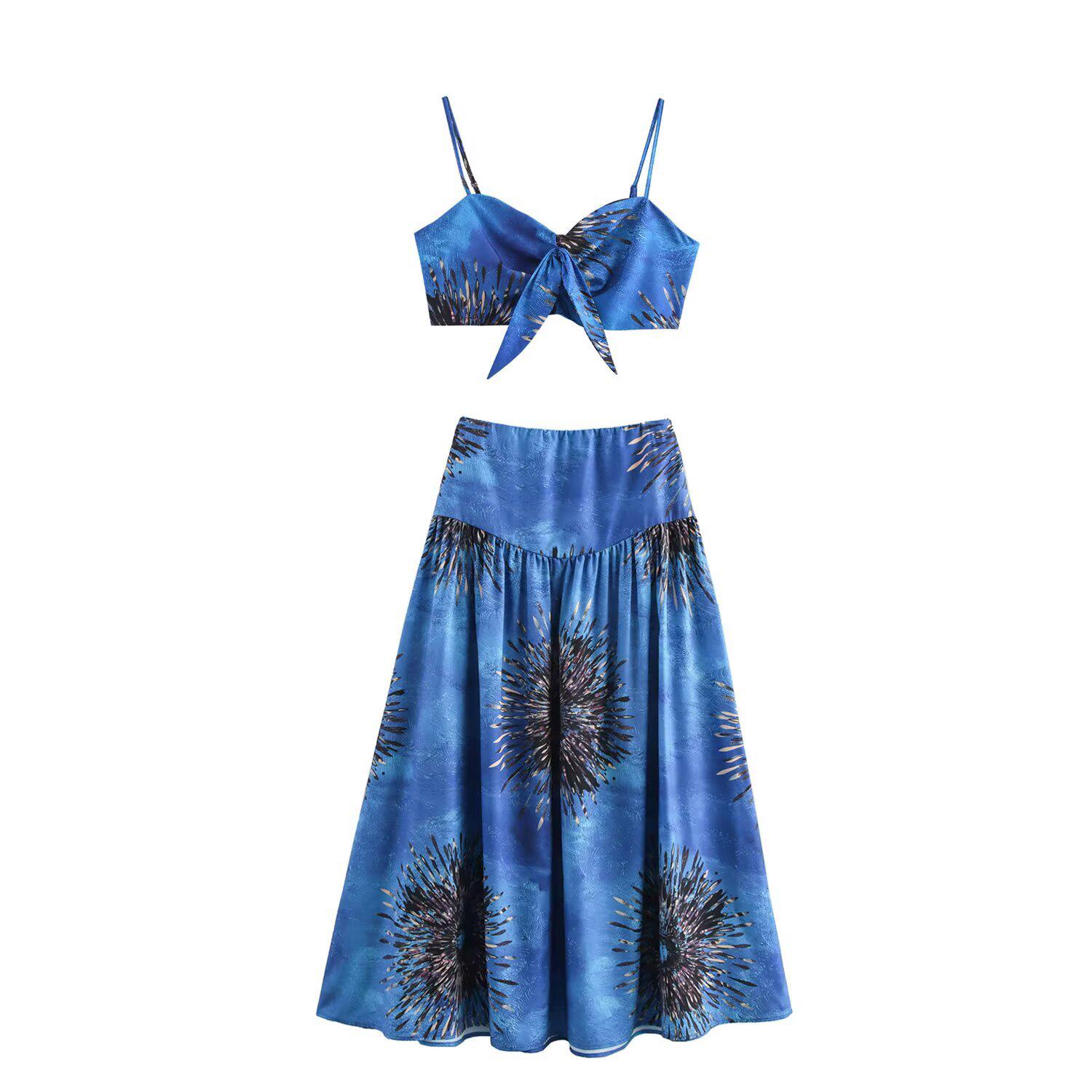 

Весна 2025 Женская Европейская и Американская Мода Отпуск Сарафан с Принтом Комплект из Двух Предметов Extra Small