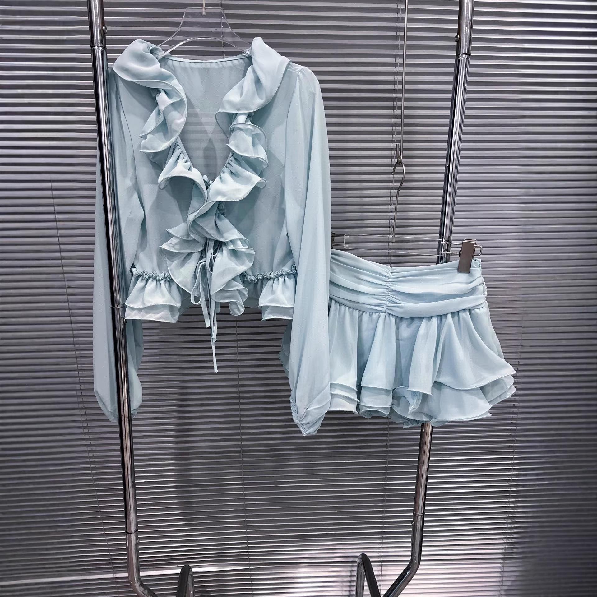 Spring 2026 French-Inspired Ruffle Cardigan & Skirt Set for Women L