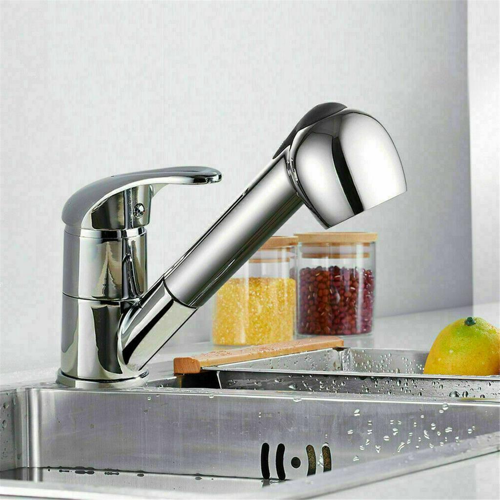 Mixer Stream Sprayer Head Silver Hot Cold Tap Solid Brass Kitchen Faucet Single Hole Pull Out Spout Kitchen Sink Mixer Tap