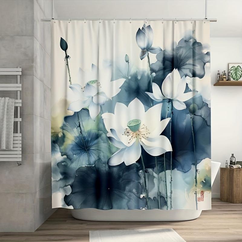 

1Pc Lotus Flower Shower Curtain,Polyester With Brushstroke Details, Symbolizes Purity & Peace, Easy To Clean, Bath Decor W60H190(CM)-1 Pcs