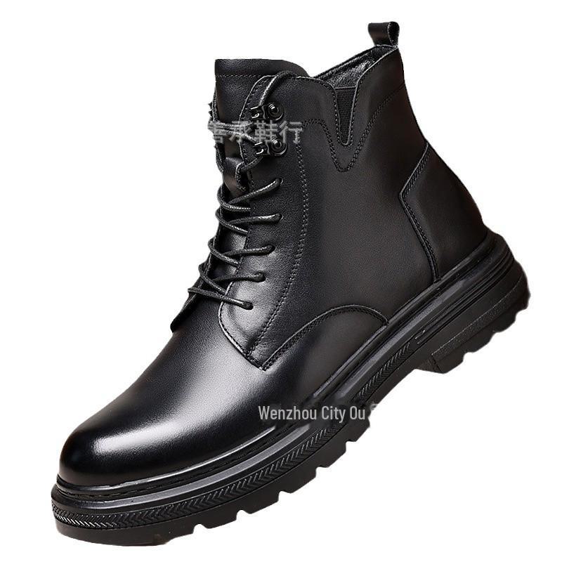 Men's Genuine Leather Martin Boots: Autumn/Winter Velvet-Lined Workwear Style.
