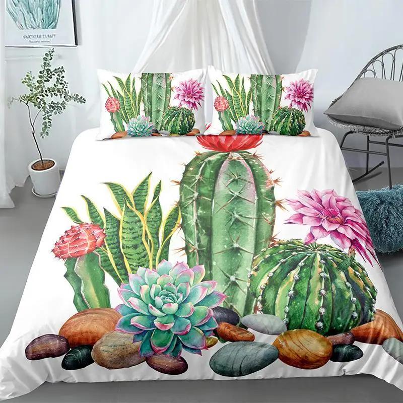 Cactus Duvet Cover Set Exotic Plant Prickly Pear Succulents Bedding Set Kids Teens I Love Cactus King Size Polyester Quilt Cover