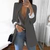 Women Solid Open Front Pockets Cardigan Formal Suit Long Sleeve Blouse Coat