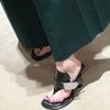 Fashion Generous Head High Heels Women's 2025 New Thick Heel Flip-flops Thick Heel Black Tea Green Rear Strap Slippers