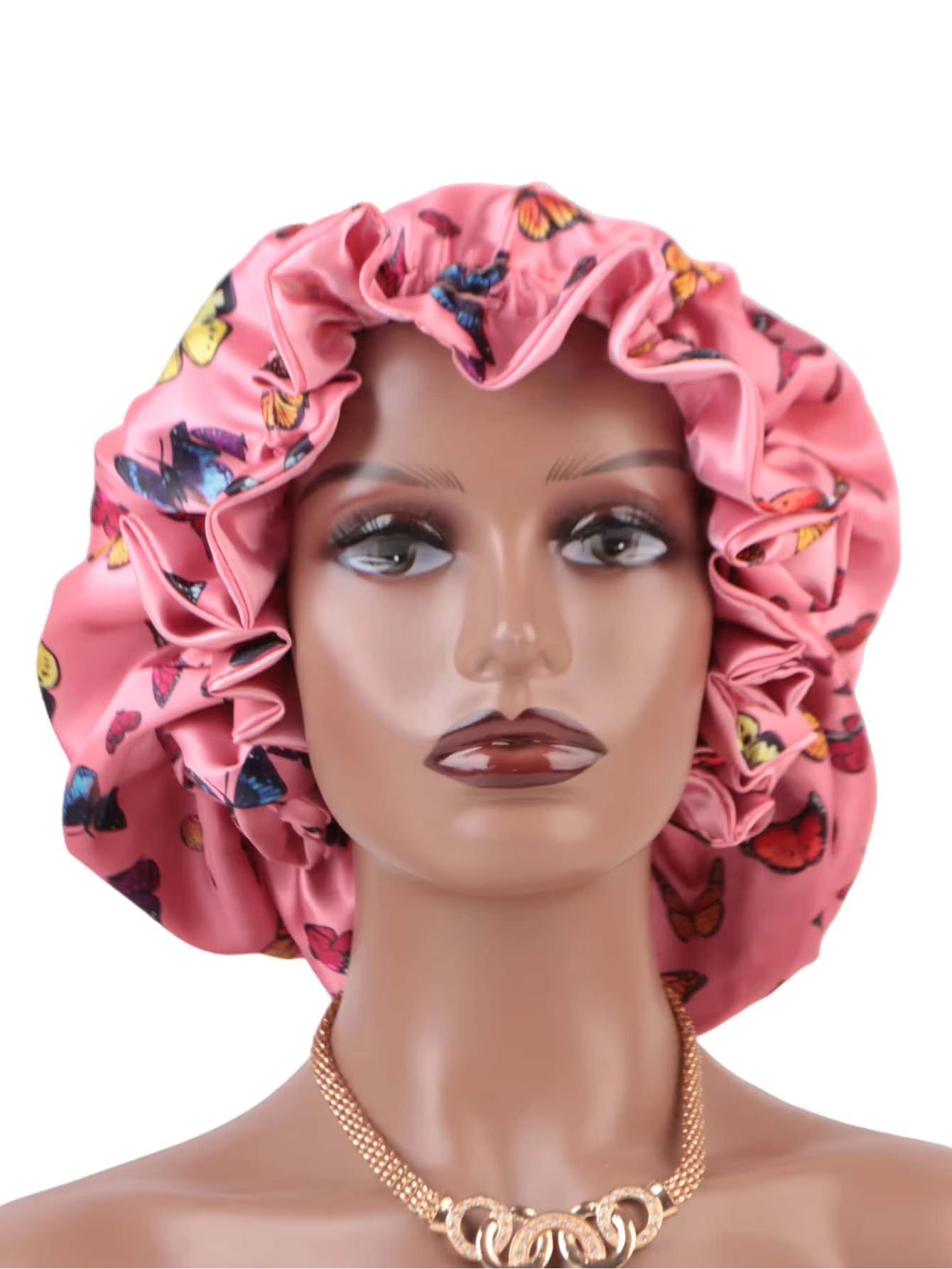 1Pc Two Tone Satin Hat Silk Bonnet For Sleeping Satin Bonnets Double Layer Reversible Hair Cap Bonnet For Women Long Curly Braid