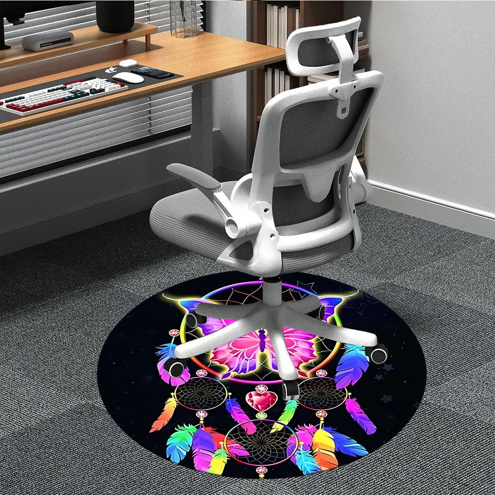 1PC Butterfly Dreamcatcher Office Round Area Rug,  Mat Suitable ForOffice, Under Office Chairs Bedroom Living Room Home Decor, Room Deco
