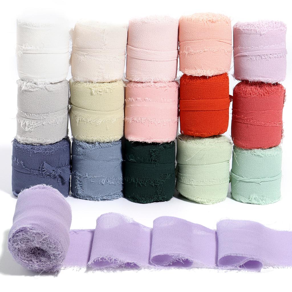 5m/roll 4cm Frayed Edged Satin Handmade Chiffon Silk Ribbon For Wedding Party Flower Bouquet Gifts Packing Decoration DIY Craft