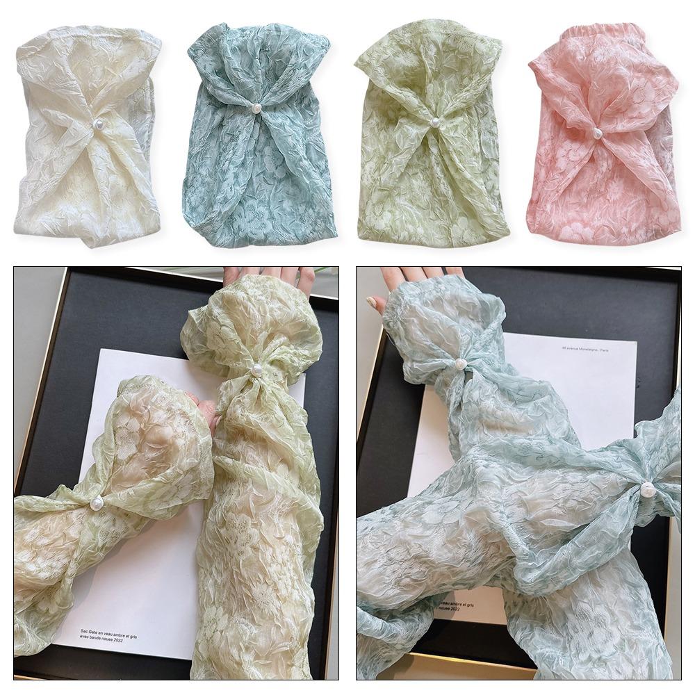 

Anti Uv Pearl Sleeve Wrinkled Flower Arm Cuff Cover Fashion Sunscreen Sleeves Women