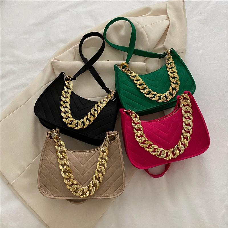 

2023 Spring/Summer Women s Stylish Crossbody Chain Baguette Bag рожевий червоний колір