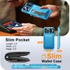 RFID Blocking Wallet Case with Card Holder Sliding Camera Cover PC+TPU Protective Case for iPhone 16 Pro Max-Light Blue
