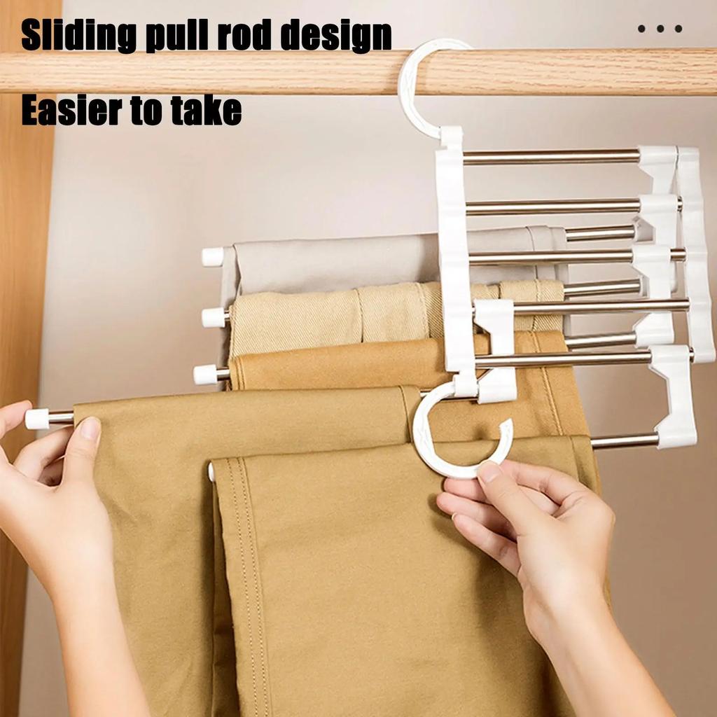 5 In 1 Magic Trouser Rack Hangers Stainless Steel Folding Pant Rack Tie Hanger Shelves Bedroom Closet Organizer Wardrobe Storage