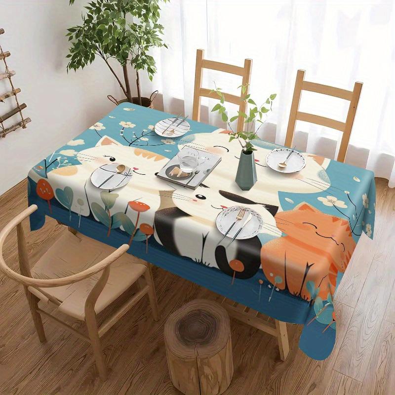 One beautiful and fashionable cat-themed printed tablecloth, washable, suitable for family kitchen dining.zyc