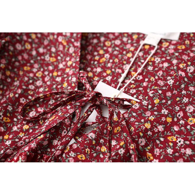 Foreign Trade Overplus Order Sweet Elegant Cotton Silk Dress Floral High Waist Artificial Cotton Skirts Women's Long Sleeve Doll Skirt