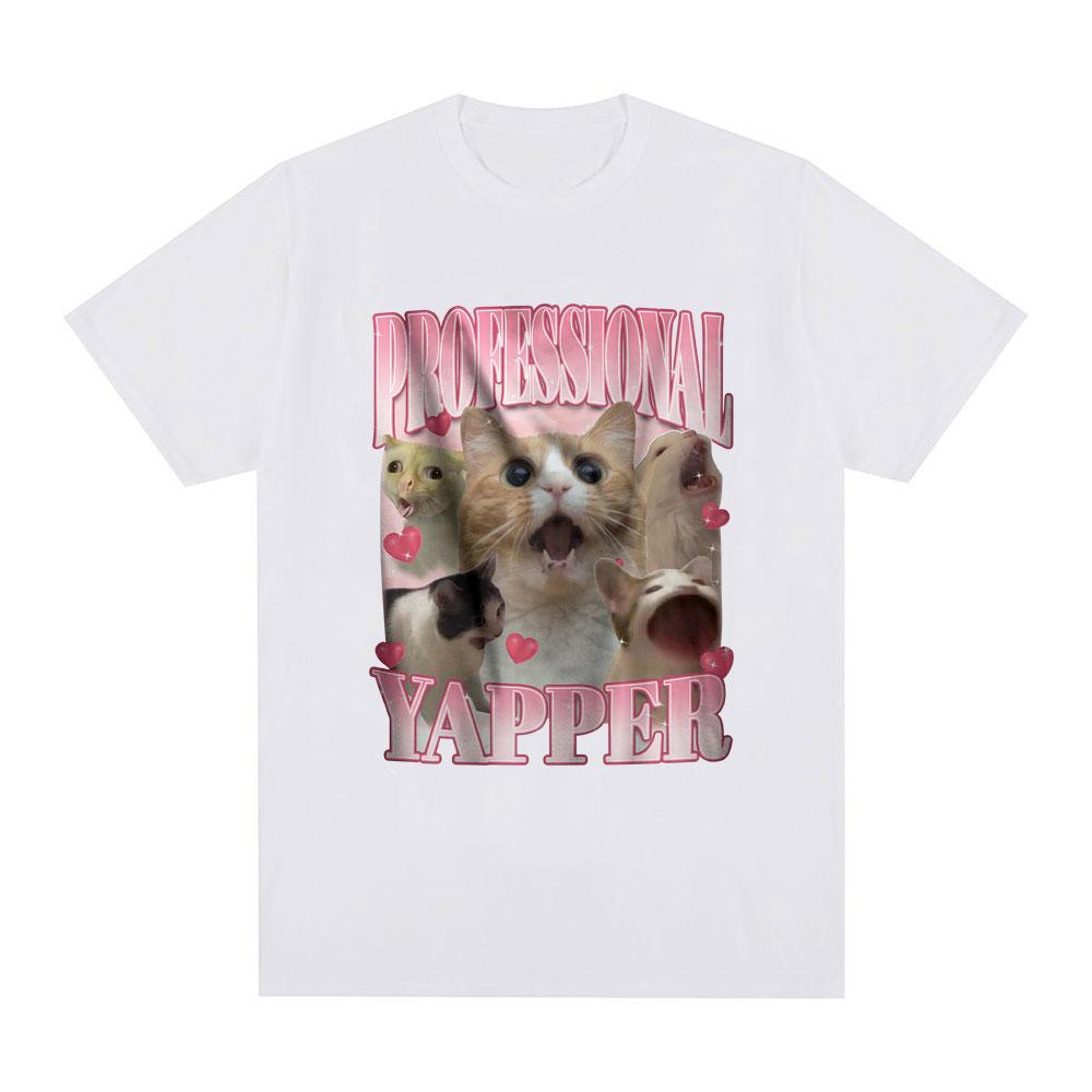 Professional Yapper Meme T-Shirt Funny Cat Lovers Graphic Short Sleeve T Shirt 100% Cotton Casual Comfort Loose T-shirts Unisex