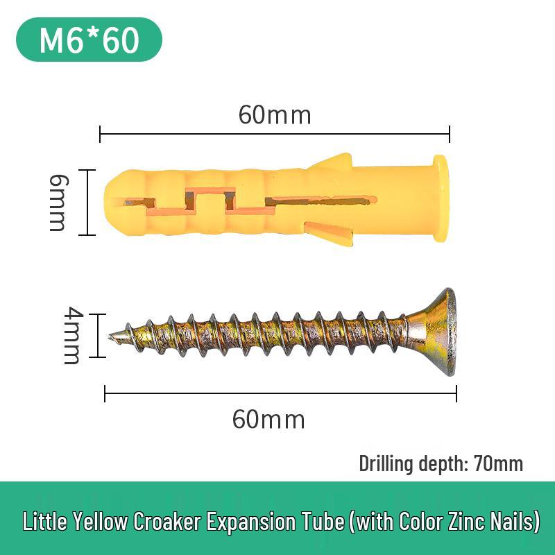 Little Yellow Croaker M6 Expansion Screw & Tube Set with Self-Tapping Screws, Wall Nails, Rubber Plugs, and Clips (6, 8, 10mm)
