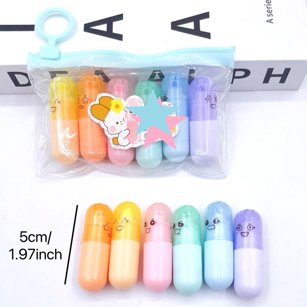 6 Pcs Mini Cute Capsule Highlighters Pastel Markers for Notes Drawing Journaling School Office Supplies