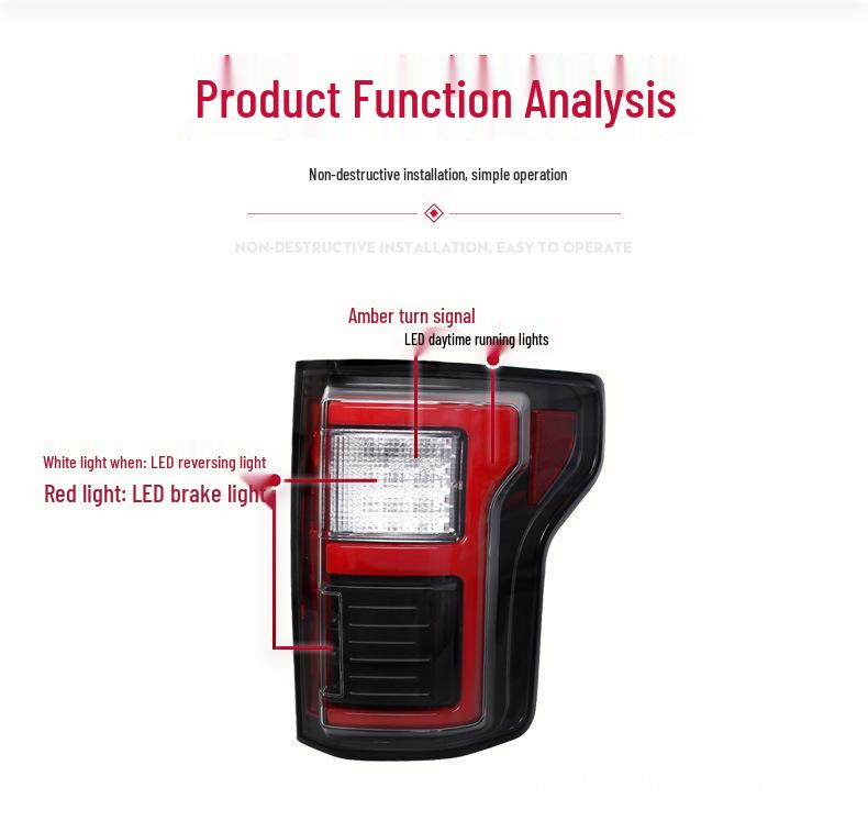 LED Taillight Assembly for 2015-2017 Ford Raptor F150: DRL, Brake, Turn Signal