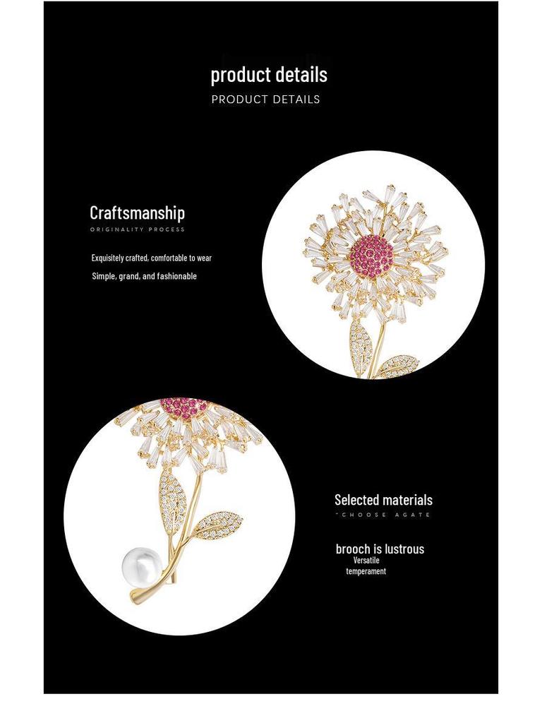 Timeless Dandelion Zircon Brooch - Elegant Flower Pin for Women's Clothing Accessories