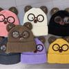 Cute Cartoon Bear Knitted Hat Women's Autumn and Winter New Warm Ear Protective Wool Hat Showing Face Small Pullover Hat Trendy