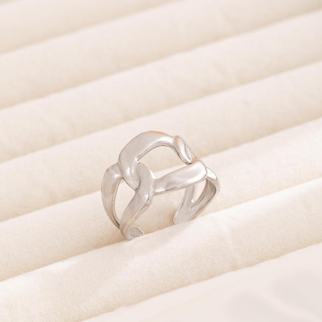 Geometric Stainless Steel Adjustable Ring - Colorfast Titanium Steel for Women