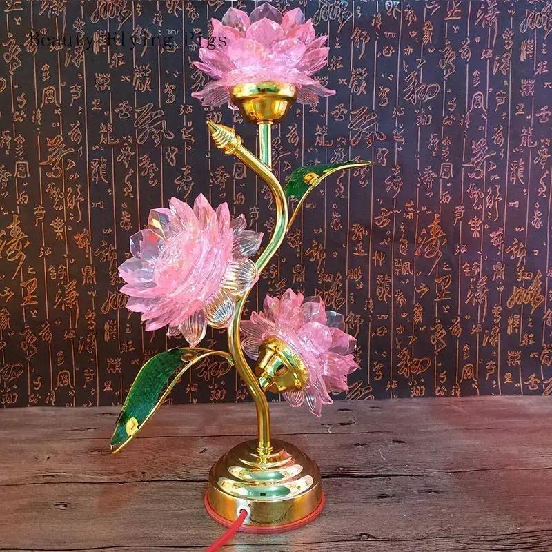 Crystal Colorful Lotus Simulated Candlestick Home Temple Radio Station Candle Holders Decoration Feng Shui Flower Home Decor