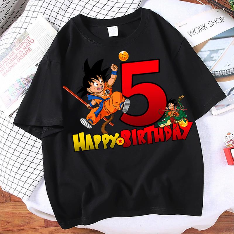 Dragon Ball Goku Children T-shirt Birthday Number Child Short Sleeve Top Fashion Tee Boys Cartoon Anime Cute Kids Clothes Gifts