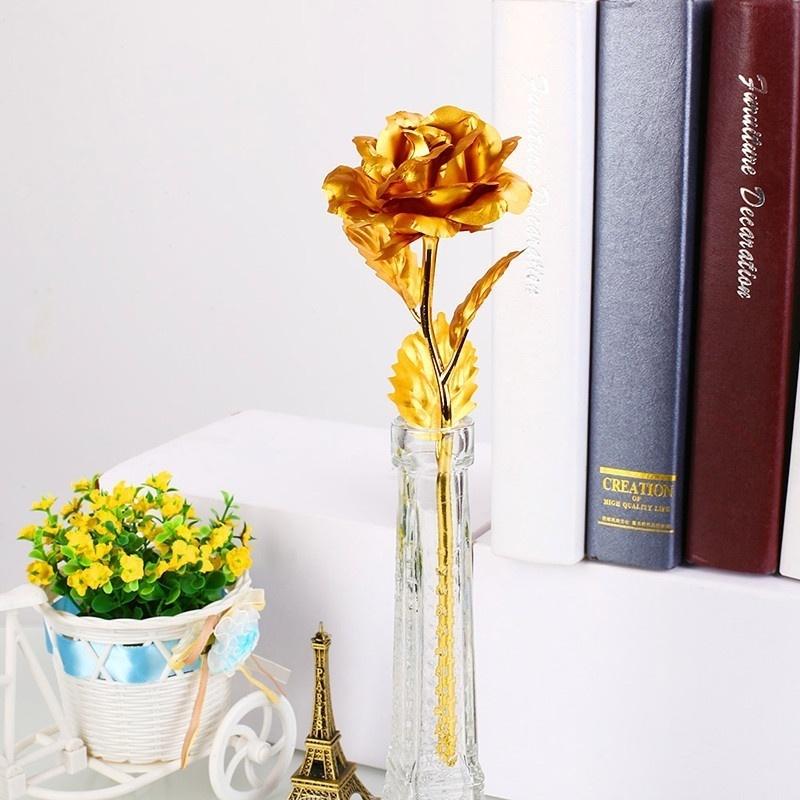 24k Gold Foil Plated Eternal Rose Flower for Romantic Valentine's Day Lover Wedding Mother's Day Gifts