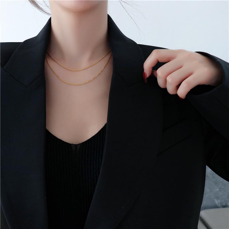 European & American Fashion Double Layer Snake Bone Clavicle Chain Necklace for Women - Trendy INS Thin Layered Jewelry