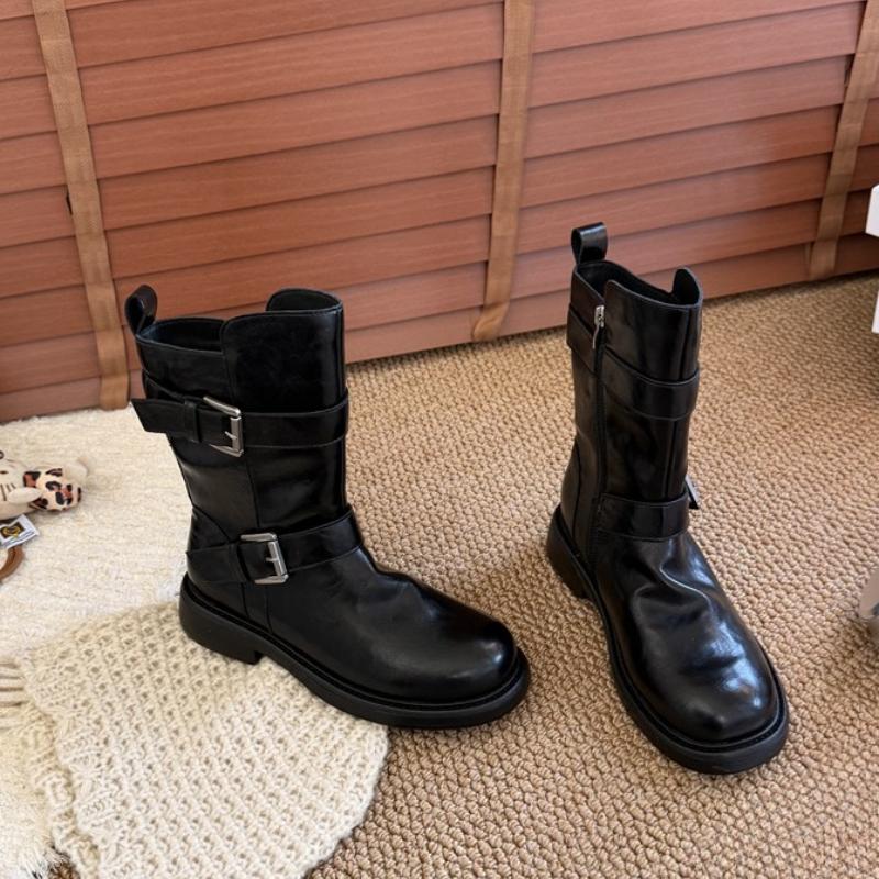 Autumn Winter Vintage Belt Buckle Women Ankle Boots Fashion Slip On Shoes Concise Low Heel Short Booties Shoes  Mujer