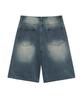STANDARDERROR 87-Stan174 Heavy Washed Bermuda Denim Pants Deep Blue