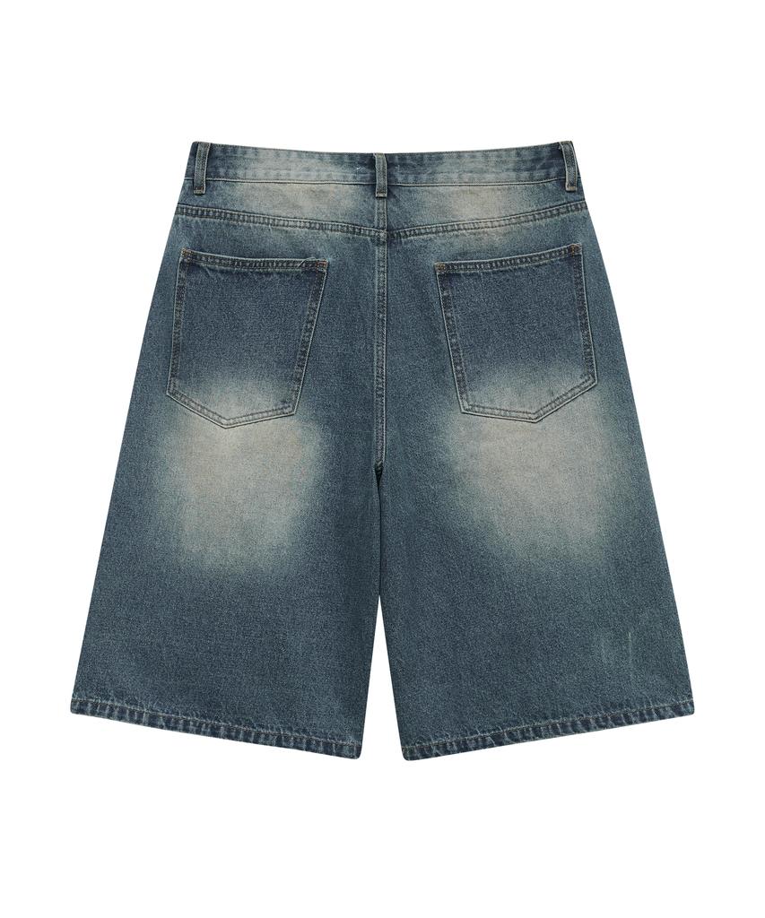 STANDARDERROR 87-Stan174 Heavy Washed Bermuda Denim Pants Deep Blue