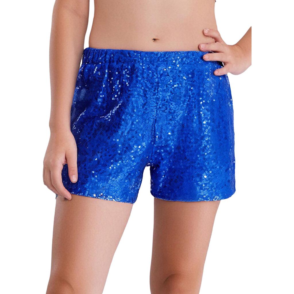 Girls Sequined Dance Shorts Elastic Waist Shiny Sequins Jazz Performance Cheerleading Competition Bottom