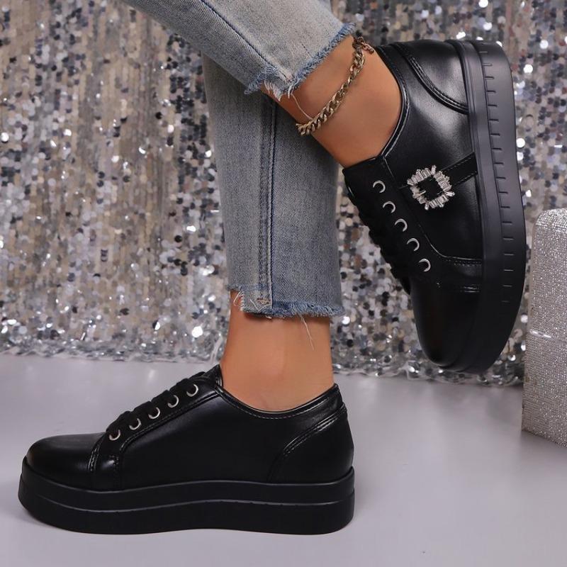 Women's Autumn New Arrival Plus‑Size European & American Casual Sneakers, Rhinestone Decorated Lace‑Up Front Design