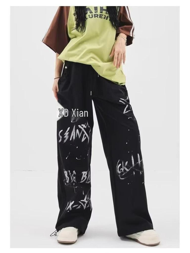 Women's Autumn Wide-Leg Graffiti Sweatpants: Street Style Hip Hop Trousers