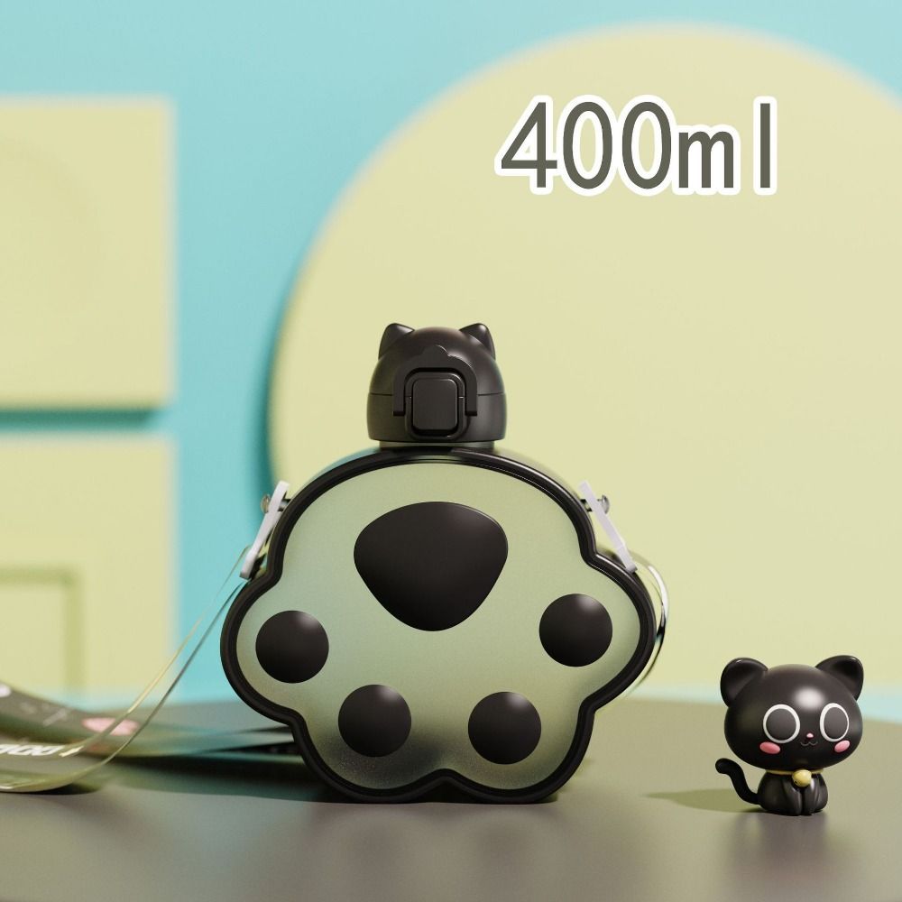 Adjustable Strap Cat Paw Water Bottle Cartoon Portable Kettle Convenient Plastic Straw Cup Cycling