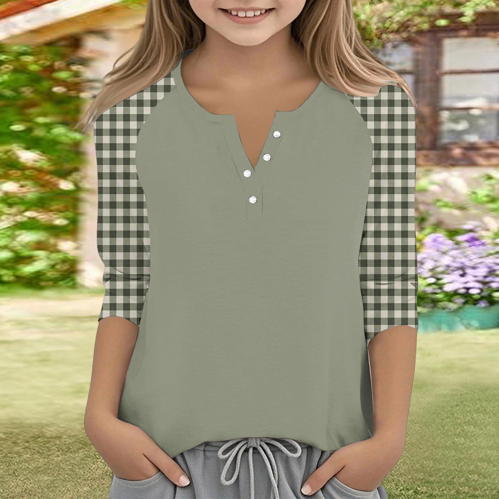 

Children Three Quarter Sleeve Casual Top Button Closure Lightweight Comfortable Fit Soft Fabric Durable Stitching Stylish Design 110 армия зеленый