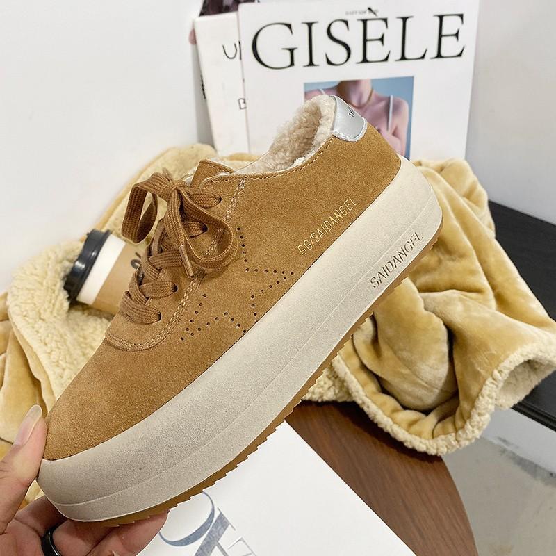 Leather women's velvet winter new versatile non-slip platform casual sports shoes