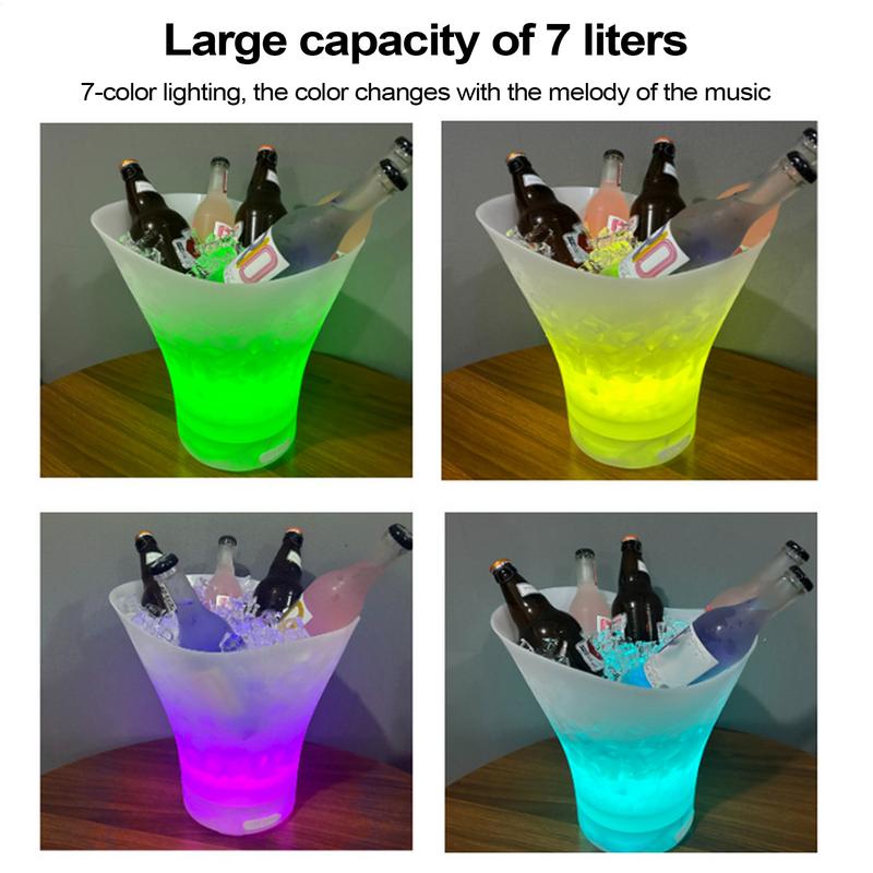 LED Ice Bucket 7L Light-up Colorful Radiant Ice Bucket Waterproof Lighted Drink Containers With Built-in Wireless Speaker For
